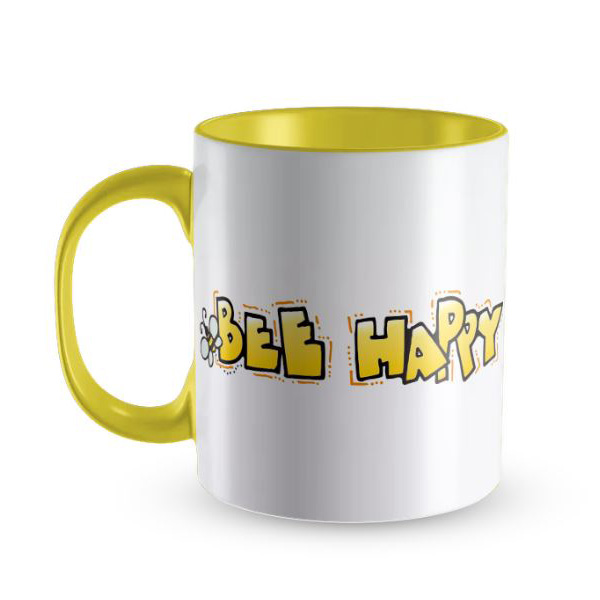 Kubek z nadrukiem żółty – bee happy